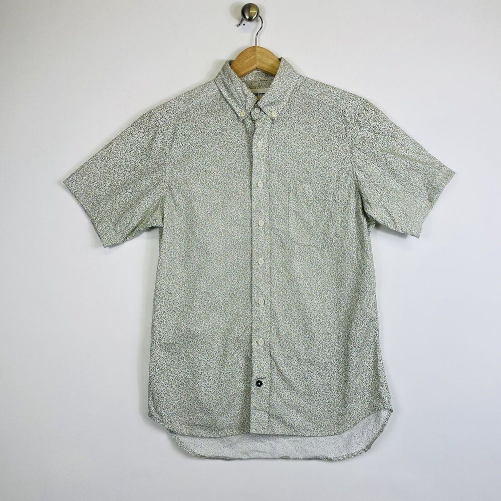 SMALL Taylor Stitch White Floral Short Sleeve Cotton Button Front Shirt Mens 36